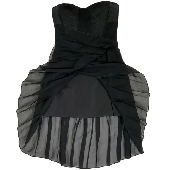 BCBG MaxAzria “April” Black Strapless Corset Silk Chiffon Hi-Low Dress - Picture 7 of 16